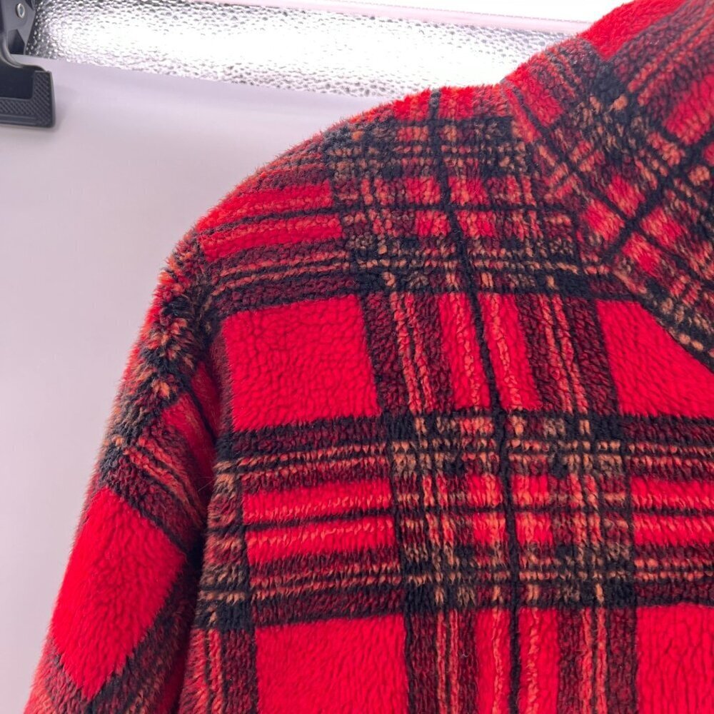 Kristen Blake Apres Plaid Fleece Jacket  Full Zip Red/Black Size Medium Pockets - Picture 5 of 9